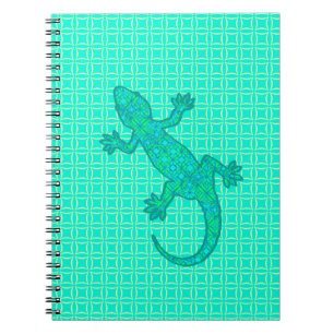 Caderno Espiral Gecko de batik tribal - turquesa / pavão