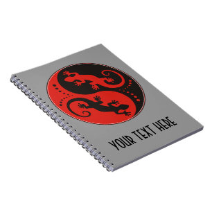 Caderno Espiral Geckos YIN & YANG preto vermelho + sua ideia de fu