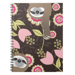 Caderno Espiral Gelado pendurado nas preguiças, castanho e selva 