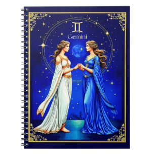 Caderno Espiral Gemini gêmeos sob um céu estrelado