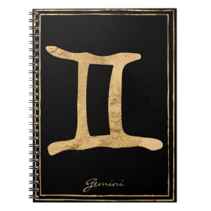 Caderno Espiral Gemini martelava ouro estilizado símbolo de astro