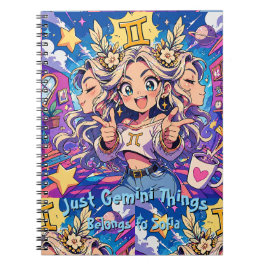 Caderno Espiral Gemini Zodiac Anime Girl Aesthetic Journal