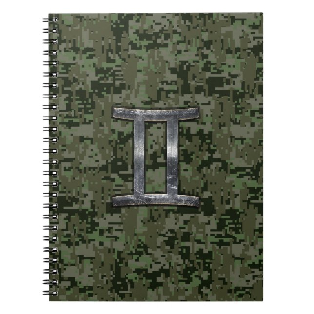 Caderno Espiral Gemini Zodiac - Sinal de Camo Digital Verde (Frente)