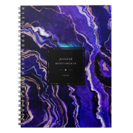 Caderno Espiral Geodo de Aquarela Azul Profundo Rosa Roxo Agato Do