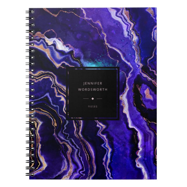 Caderno Espiral Geodo de Aquarela Azul Profundo Rosa Roxo Agato Do (Frente)