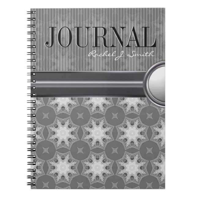 Caderno Espiral Geometria Silver White Snowflake Diário (Frente)