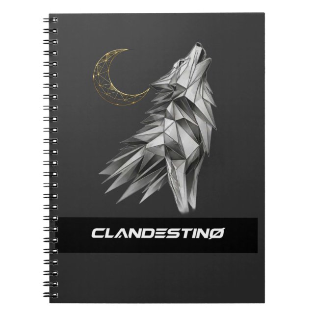 Caderno Espiral Geometric Wolf Moon Notebook – Black Gold Luxury J (Frente)