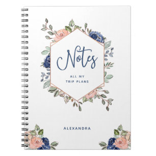 Caderno Espiral Geométrico Dourado   cor-de-rosa floral branco