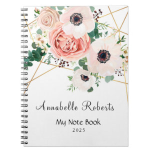 Caderno Espiral Geométrico moderno das flores cor-de-rosa corais