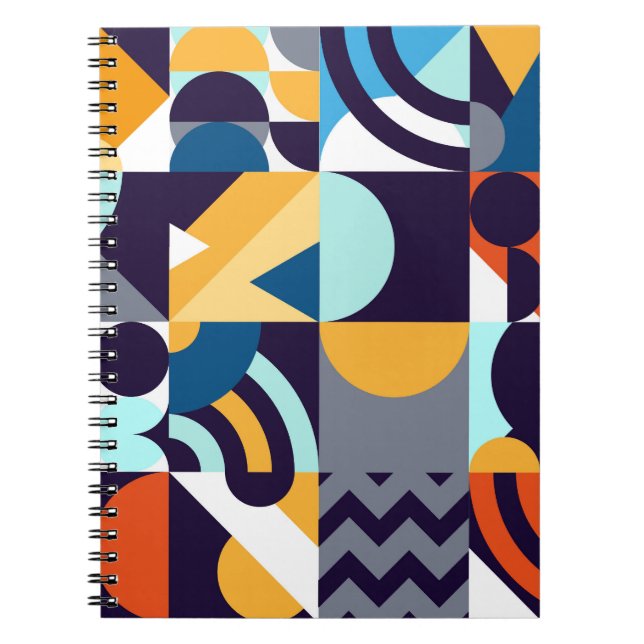 Caderno Espiral Geométrico Multicolorido: Fusão de Formas Primitiv (Frente)
