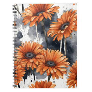 Caderno Espiral Gerbera Daisy - Flores aquarela