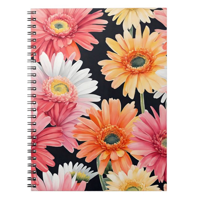 Caderno Espiral Gerbera Daisy - Watercolor flowers (Frente)