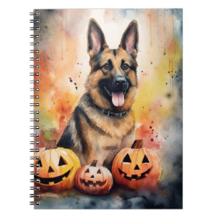 Caderno Espiral German shepherd De Halloween Com Abóboras Assustad