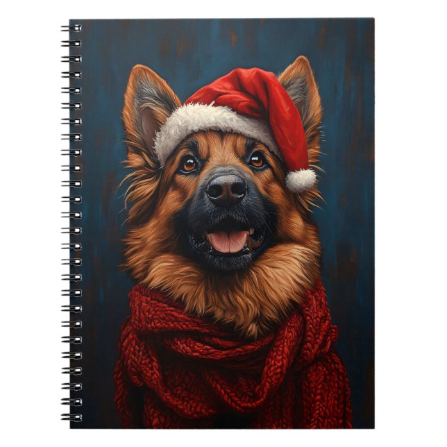 Caderno Espiral German shepherd em um Chapéu Santa (Frente)