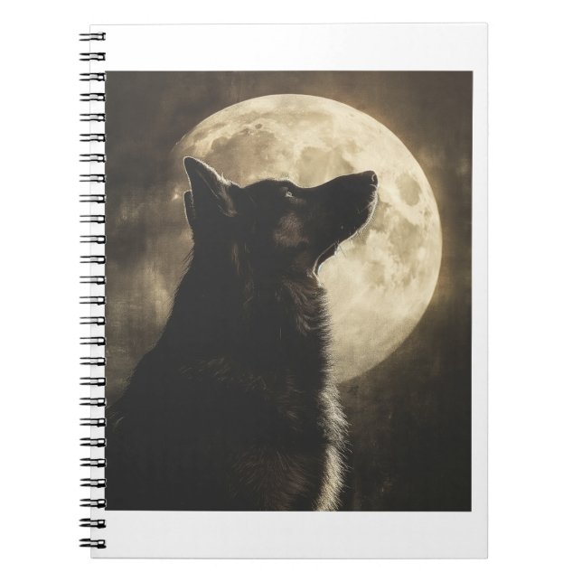 Caderno Espiral German shepherd Gritando na Lua (Frente)