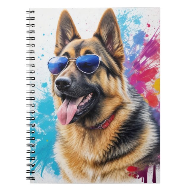 Caderno Espiral German shepherd legal Vestindo óculos escuros Arte (Frente)