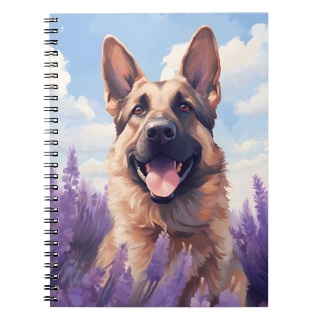 Caderno Espiral German shepherd no campo Lavanda (Frente)