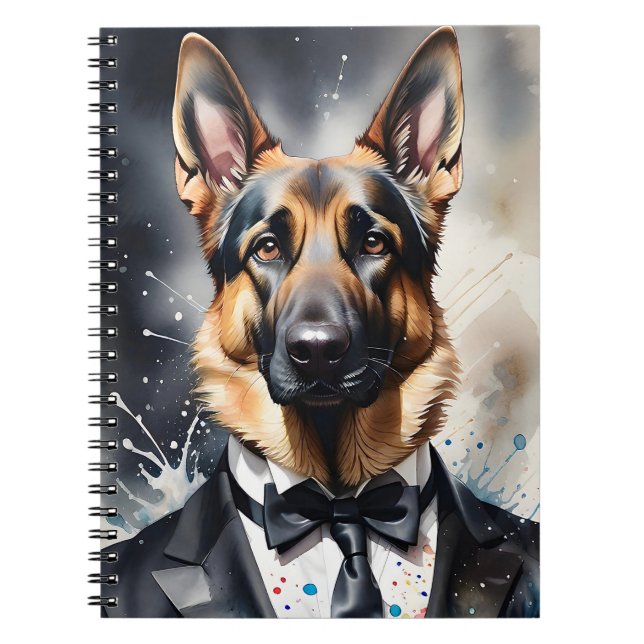 Caderno Espiral German shepherd Tuxedo Black Tie (Frente)