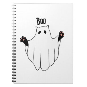 Caderno Espiral Ghost Boo Halloween Engraçado Gato Preto Assustado