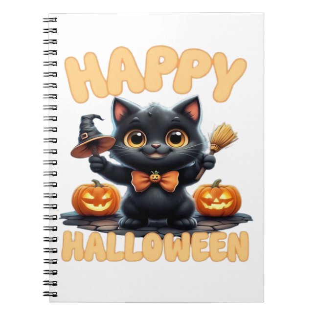 Caderno Espiral Ghost Cat Tee, Camisa De Halloween, Cuta Louca, Un (Frente)