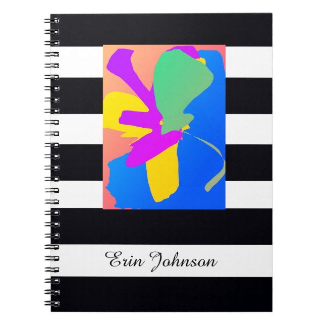 Caderno Espiral Gift For Him Modern Art Custom Name Chic B&W  (Frente)