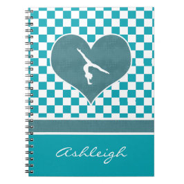 Caderno Espiral Ginástica Checkered verde da cerceta com monograma