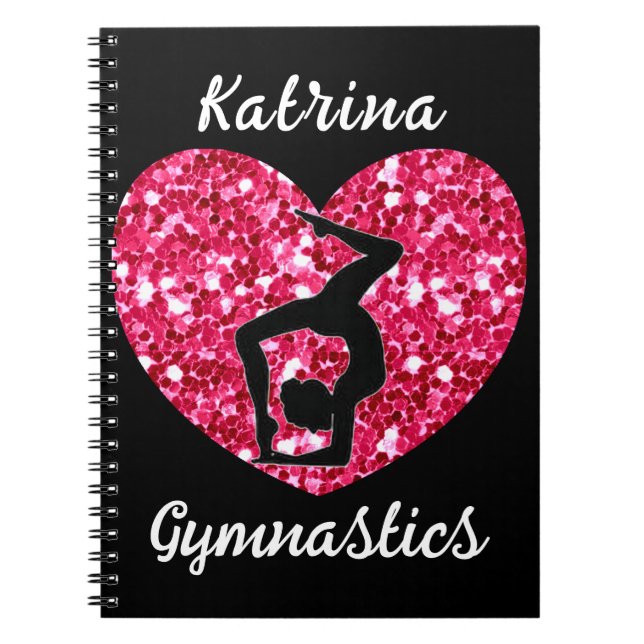 Caderno Espiral Ginástica Preta e Rosa Quente Personalizada (Frente)