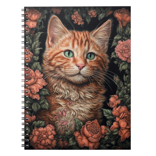 Caderno Espiral Ginger Kitten e Flores (Frente)