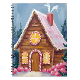Caderno Espiral Gingerbread House Pink Christmas Watercolor