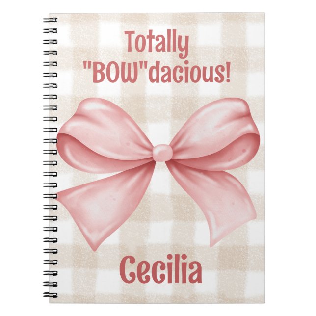 Caderno Espiral Gingham "Bowdacious" com arco de aquarela clássico (Frente)