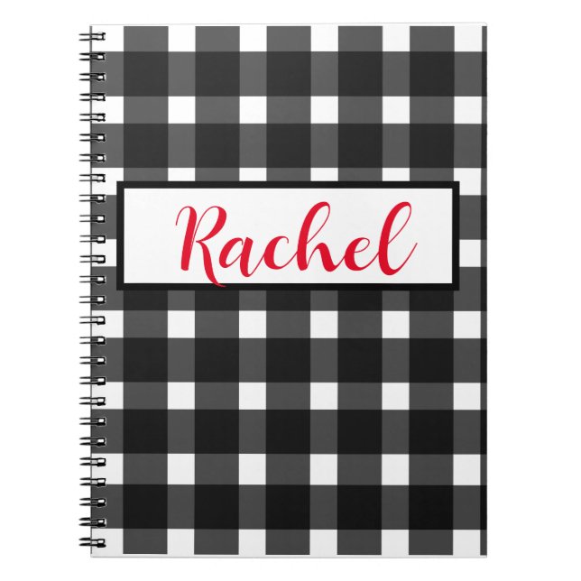 Caderno Espiral Gingham branco preto personalizado (Frente)