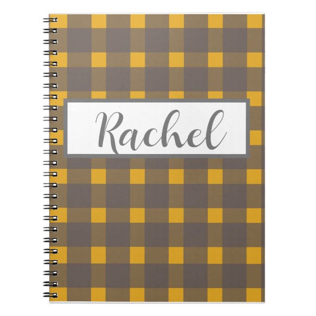 Caderno Espiral Gingham, Cinza Amarela russa (Frente)