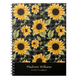 Caderno Espiral Gingham Sunflower Pattern