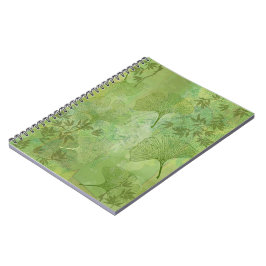 Caderno Espiral Ginkgo Deixa Cores Verdes Foliage em Segundo Plano