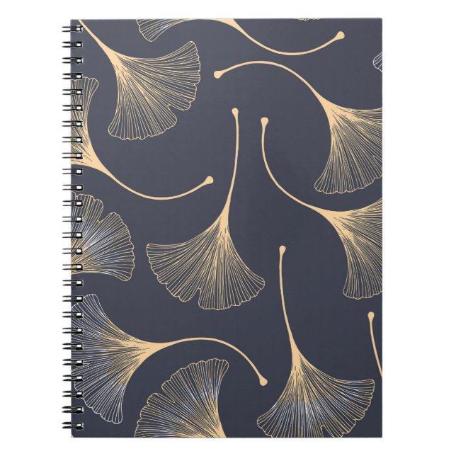 Caderno Espiral Ginkgo deixa um padrão floral sem costura (Frente)