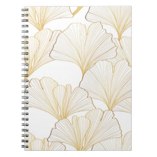 Caderno Espiral Ginkgo Dourado: Esquema de Folha Luxuosa