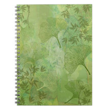 Ginkgo e Folhas de Bambu - Cores Verdes