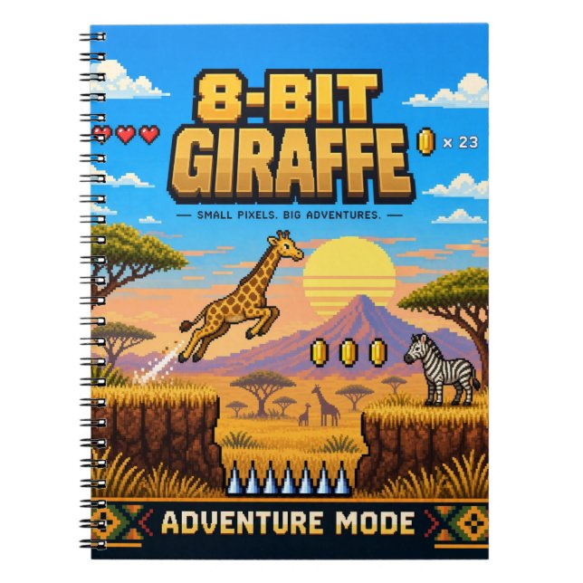 Caderno Espiral Girafa, Arte Pixel 8-Bit Retro (Frente)