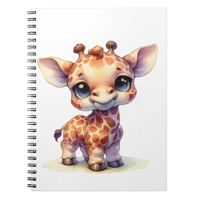 Caderno Espiral Girafa-bebê bonitinha de água (Frente)