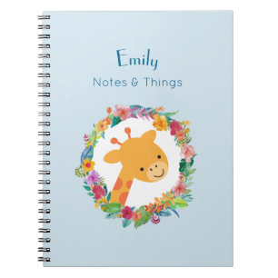 Caderno Espiral Girafa bonita com coroa floral personalizada