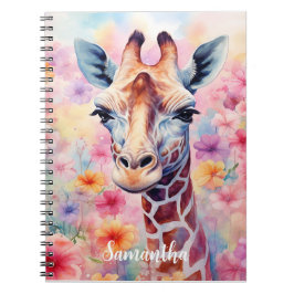 Caderno Espiral Girafa Bonita em Flores Rosa