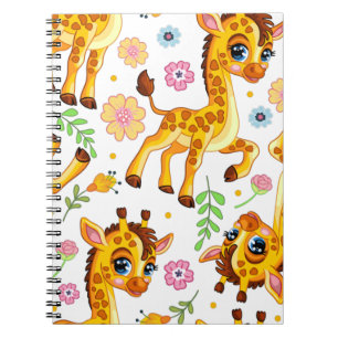 Caderno Espiral Girafa de desenho animado fofa