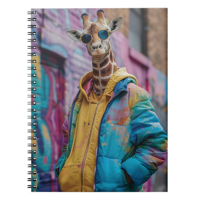 Caderno Espiral Girafa em roupa de rua com óculos de sol (Frente)