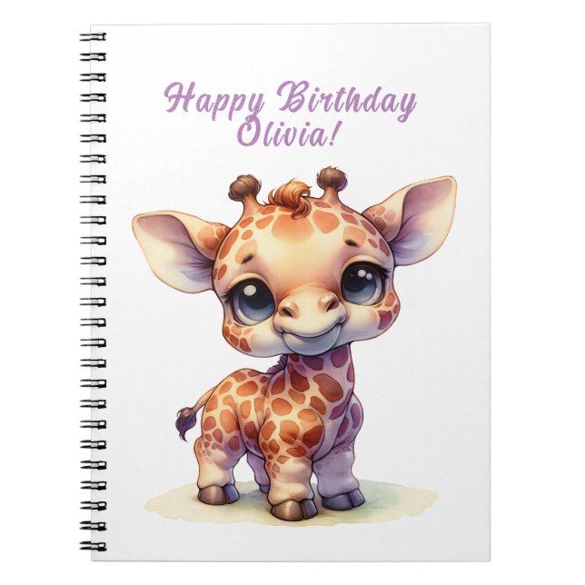 Caderno Espiral Girafa fofa feliz aniversário (Frente)