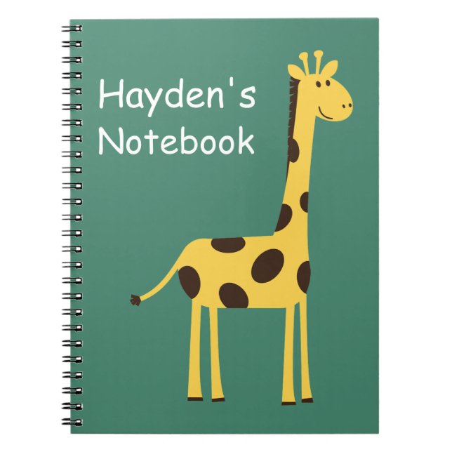 Caderno Espiral Girafa Fofa Personalizada Verde (Frente)