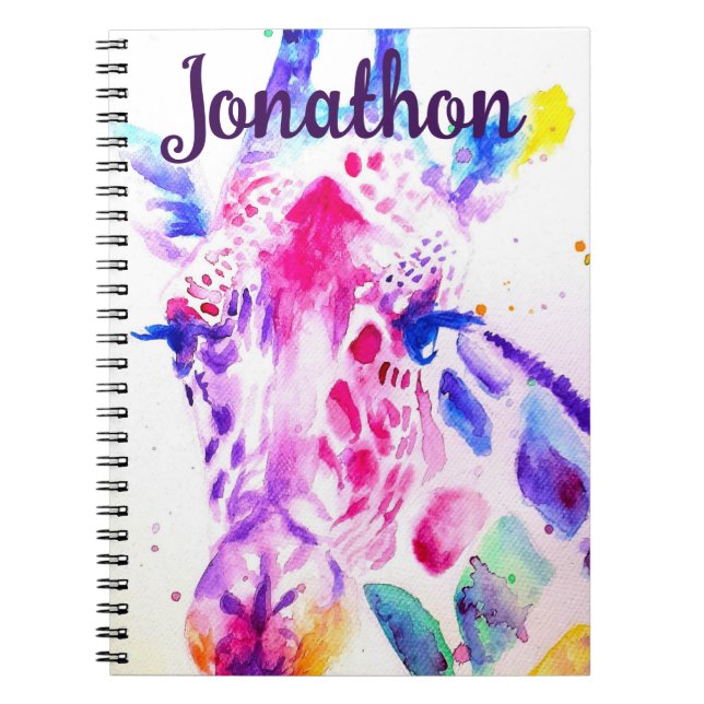 Caderno Espiral Girafa Watercolor Boys Purple Gifs Lavanda (Frente)