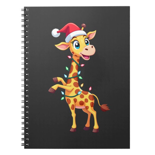 Caderno Espiral Giraffe Xmas Lighting Funny Santa Giraffe Christma (Frente)