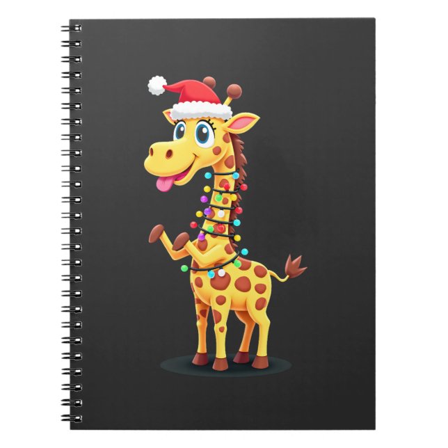 Caderno Espiral Giraffe Xmas Lighting Funny Santa Giraffe Christma (Frente)
