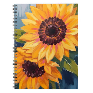Caderno Espiral Girassóis Amarelos   Pintura Floral em Aquarela