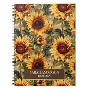 Caderno Espiral Girassóis Aquarela Nome Natureza Assunto Personali